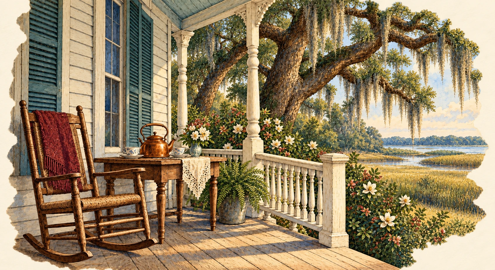 Color illustration inspired by The Tea Room Mystery: the old house